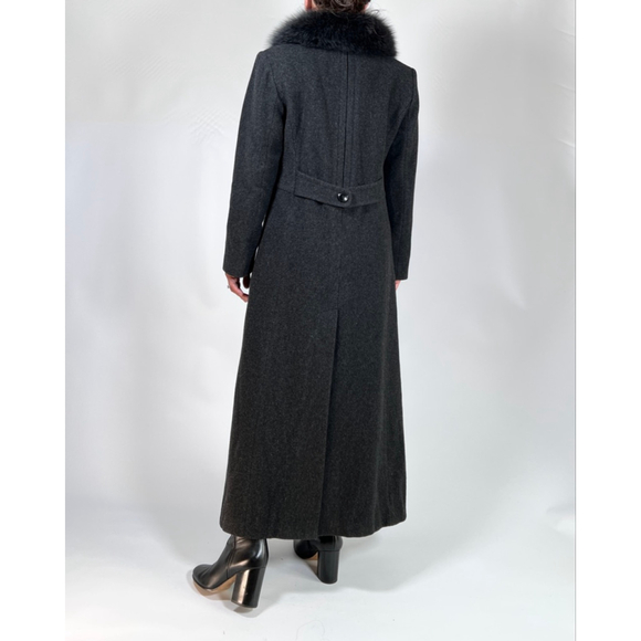 MARVIN RICHARDS Womans Coat Charcoal 100% Lambswool Fox Fur Maxi Coat Size 4 - Picture 5 of 12